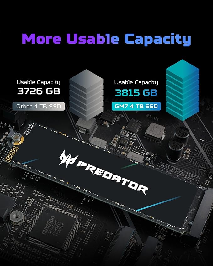 Predator GM7 4TB SSD: M.2 2280 PCIe Gen 4 x4 NVMe 2.0, Read Speed Up to 7400 MB/s, Internal PC Solid State Drive for Laptop, Desktop and PS5 - BL.9BWWR.120