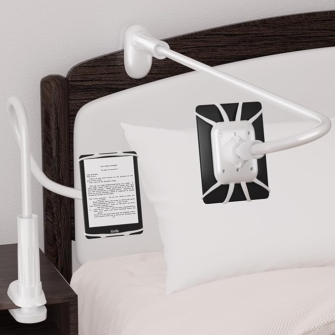 Gooseneck Kindle Holder for Reading in Bed - [Anti-Slip] Phone Holder for Bed, Kindle Paperwhite Stand Accessories, Overhead Cell Phone Clamp Mount for Desk, for Tablets 4-10 inches