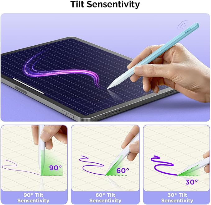 Stylus Pencil for iPad 2018-2024, 15Mins Fast Charge, Palm Rejection, Tilt Sensitivity - Compatible With iPad 10/9/8/7/6, Pro 12.9"/11"/13" M4, Air 5/4/3/11"-13" M2, Mini 6/5