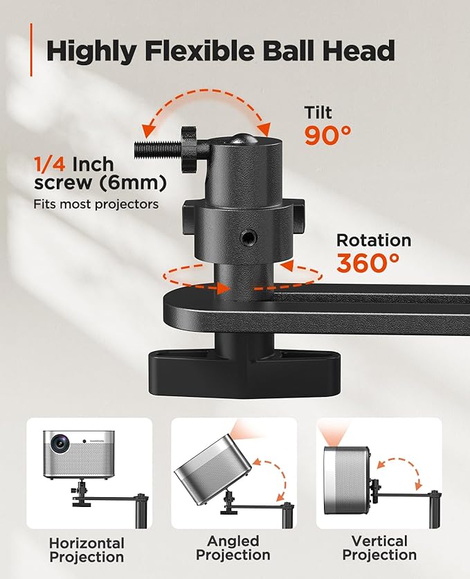 AMADA HOMEFURNISHING Height Adjustable Projector Stand 32"-47", Projector Floor Stand with 3 Mounting Options, 360° Rotatable Ball Head for Home & Office & Outdoor, AMPS04