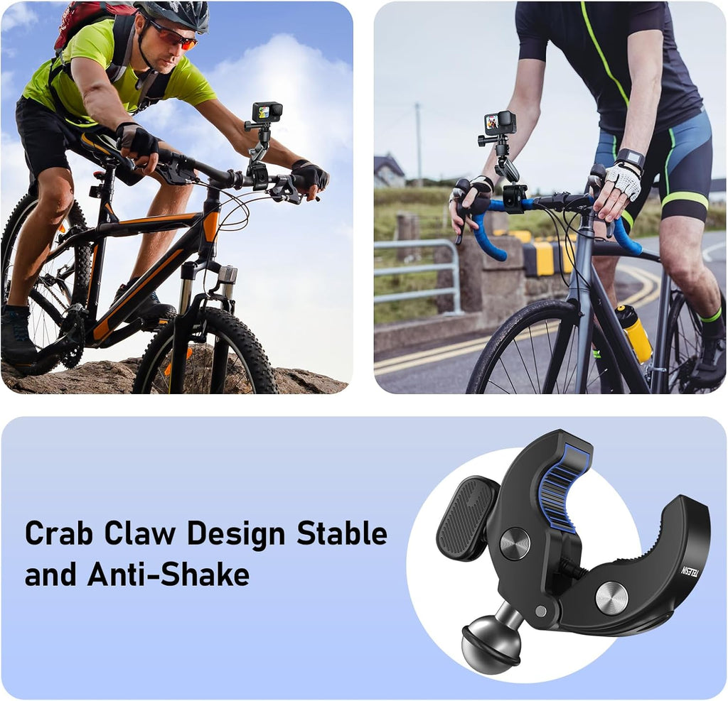 TELESIN° S2 Quick Release Clamp Bike Mount Motorcycle Handlebar Holder, Roll Bar Tube Clip Mounting Accessories for GoPro13 12 11 10 9 8 7 Go Pro Max Insta360 X3 X4 X5 Ace Pro DJI Action 3 4 Pocket 3