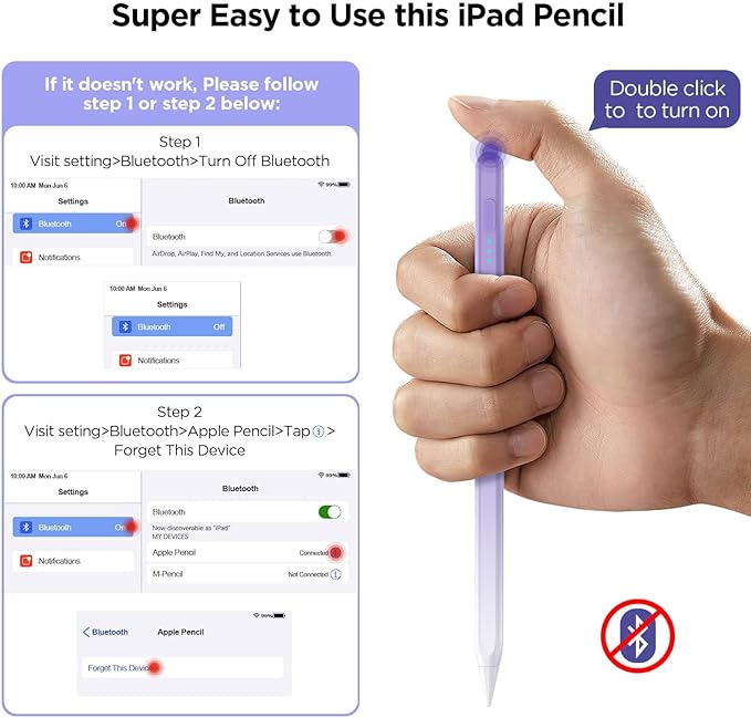 Stylus Pen for iPad 2018-2025, 15Mins Fast Charge for Apple Pencil, Palm Rejection, Compatible with iPad 10/9/8/7/6, iPad Pro 12.9"/11"/13" M4, iPad mini 6/5, iPad Air 5/4/3/11"-13" M2
