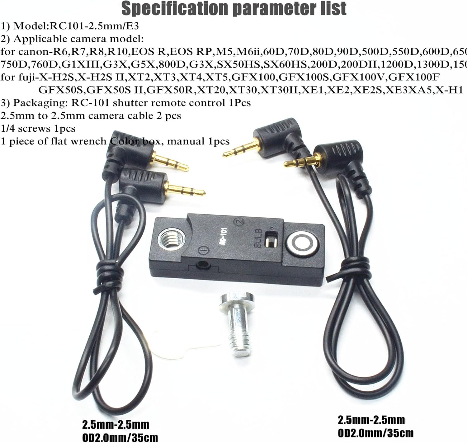 for Fuji/Canon Camera Cable Universal Iron cage Handle Shutter Release Accessory Shutter Cord RC101-E3/2.5mm Remote Control xt2 xt3 xt4 xt5 gfx50/50r/50s/100/100s can80d 90d r8 r10 650d 800d