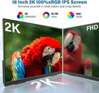 InnoView 2K 180HZ Portable Monitor, 18" OD Gameplus 2560x1600 QHD 100% sRGB Portable Gaming Monitor with Kickstand HDR FreeSync Travel Monitors for Game Console, PS5, Switch, PC, Phone