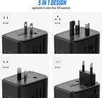 Universal International Power Travel Plug Adapter, 5 in 1 European Travel Plug Adapter W/ 3.5A 2xUSB-A and 2xUSB C Wall Charger and Worldwide AC Outlet for Europe USA UK AUS(Rose Gold)