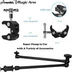 Camera Magic Arm articulating arm- 20 Inch Metal Adjustable Friction Articulated arm with Super Clamp/Phone Clip, for Various Action Camera/DSLR/LCD Monitor/LED Lights/Cell Phone