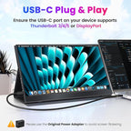 Portable Monitor 4K 15.6 inch UHD 3840X2160 100% sRGB USB-C HDMI IPS HDR External Second Screen Portable Travel Monitor for Laptop MacBook PS5/4 Xbox with Speakers, VESA Compatible