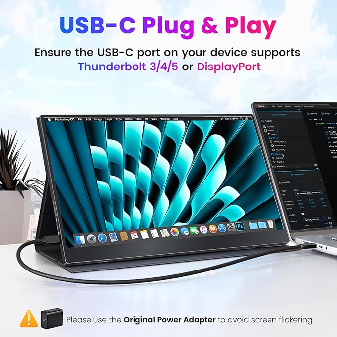 Portable Monitor 4K 15.6 inch UHD 3840X2160 100% sRGB USB-C HDMI IPS HDR External Second Screen Portable Travel Monitor for Laptop MacBook PS5/4 Xbox with Speakers, VESA Compatible