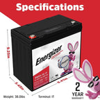 Energizer EN55-12IT, 12 Volt 55 Amp Hr, Long Lasting Sealed Lead Acid AGM Rechargeable Battery Ideal for Use in Electric Scooters, Wheelchairs, Emergency Lighting, Backup Power, and More