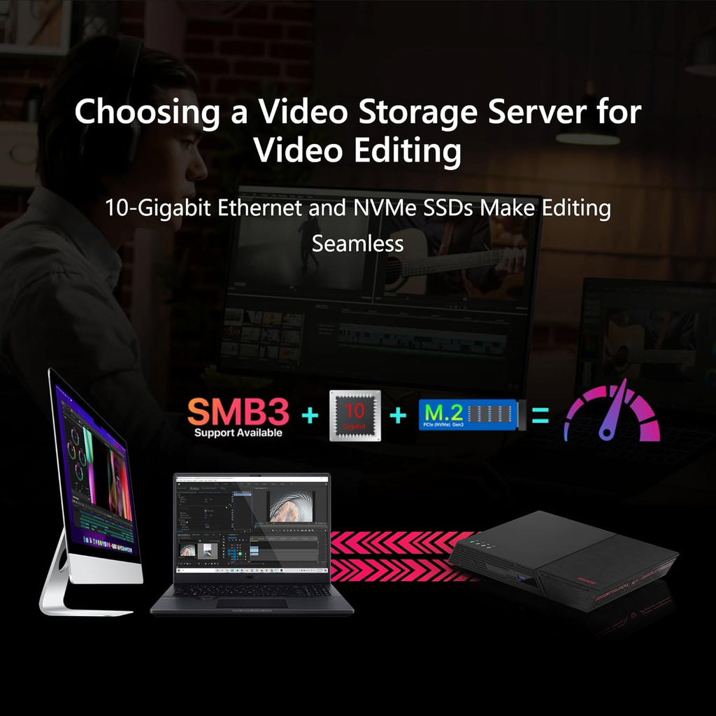 Asustor FLASHSTOR 6 Gen2 FS6806X, 6 Bay All M.2 SSD NAS, AMD Ryzen Quad-Core 2.3GHz, 8GB RAM DDR5, 10GbE Port, USB4 Type-C, Network Attached Storage for Video & Content Creators (Diskless)