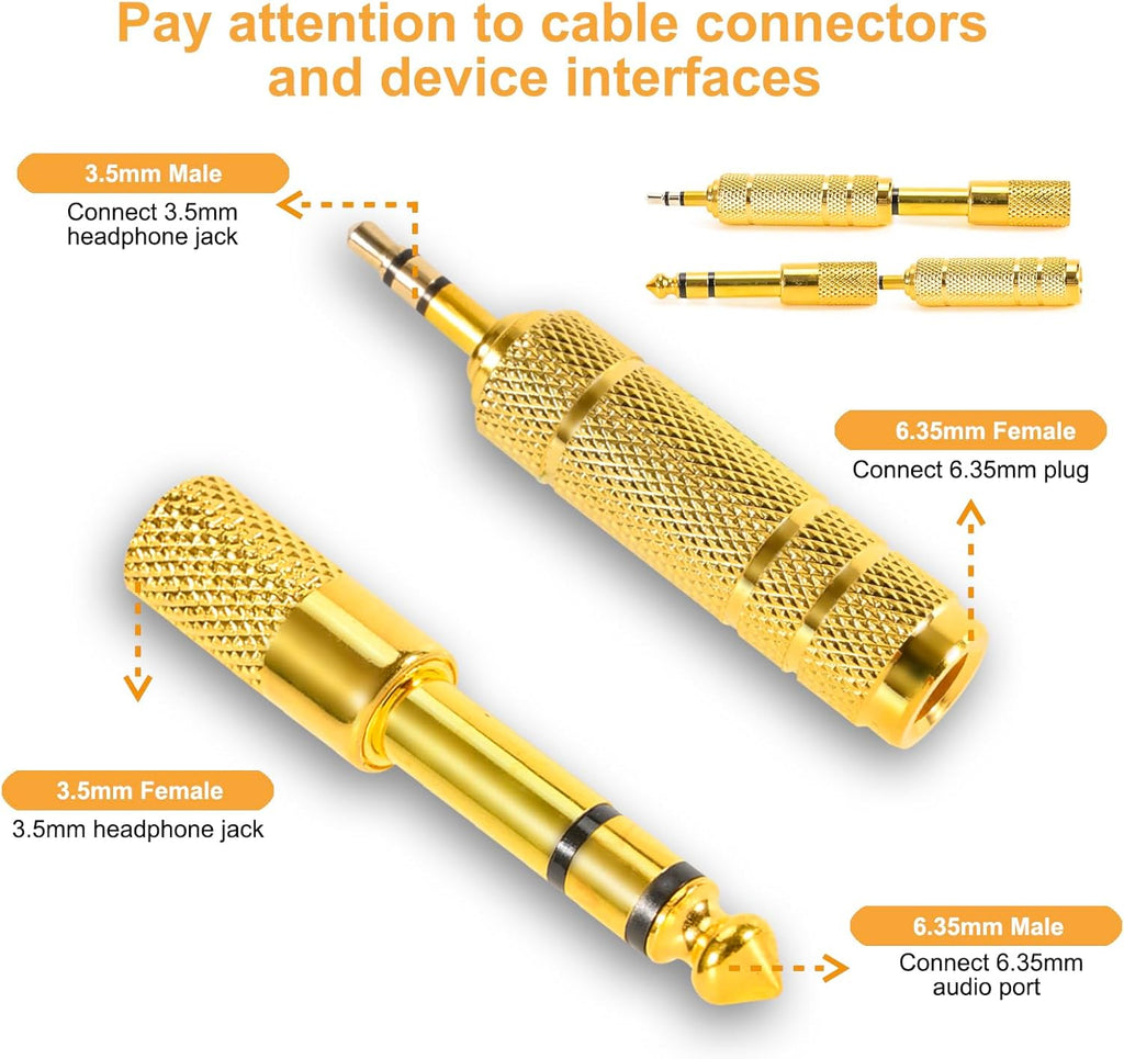 4 Pack Headphone Jack Adapter - 3.5mm (1/8 inch) Male to 6.35mm (1/4 inch) Female and 6.35mm (1/4) to 3.5mm (1/8) Audio Adapter for Player, Headphone, Guitar Amplifier