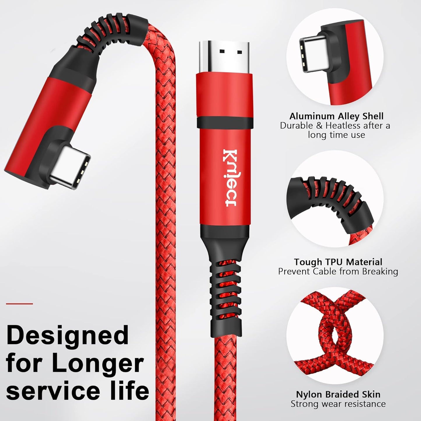 Kuject Link Cable 20FT Compatible for Quest 3S/3, Quest 2/Pro, Pico 4, Nylon Braided Accessories for Rift S/Steam VR Games, USB 3.0 Type C to C High Speed Data Transfer Cord for Gaming PC, Red
