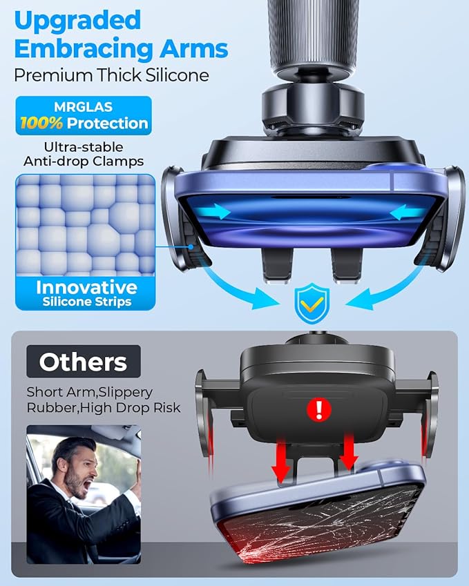 Phone Holders for Your Car with Double Metal Hook Clip, 【One-Hand Operation】 Air Vent Cell Phone Car Mount, Universal Automobile Cradle Fit for iPhone Android and All Smartphones, Dark Black