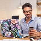 Teryeefi for MacBook Air Case 15 inch M4 M3 M2 Chip (2025 2024 2023 Release) A3241 A3114 A2941 Model with Keyboard Cover + Type C Adapter for MacBook Air 15, Pretty Flowers Black-104