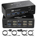 DEMEXBOOK HDMI KVM Switch 2 Monitors 2 Computers 8K@60Hz 4K@120Hz, with 4 USB 3.0 Ports for 2 Computers Sharing 2 Monitors, Extended/Copy Mode, with Power Adapter,Includes Remote & 2 USB Cables
