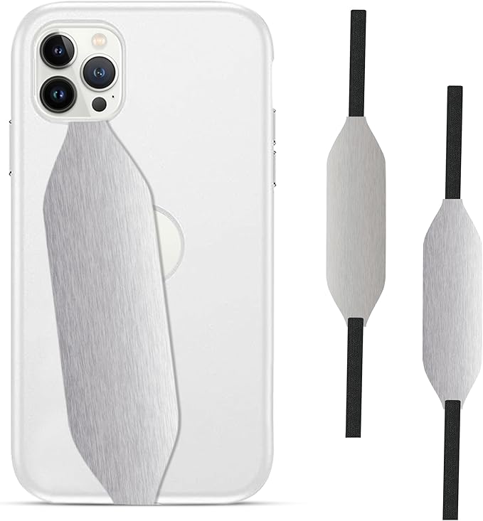 Phone Grip Strap - Reversible Finger Holder for Phone Back, Customizable Anti-Slip Design, Wireless Charging Compatible Detachable Holder for iPhone - Metallic Silver