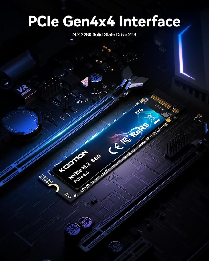 KOOTION 2TB NVMe Internal SSD PCIe 4.0, M.2 2280 NVMe Gen 4 Internal Solid State Drive Up to 5000MB/s, Storage Memory for PC
