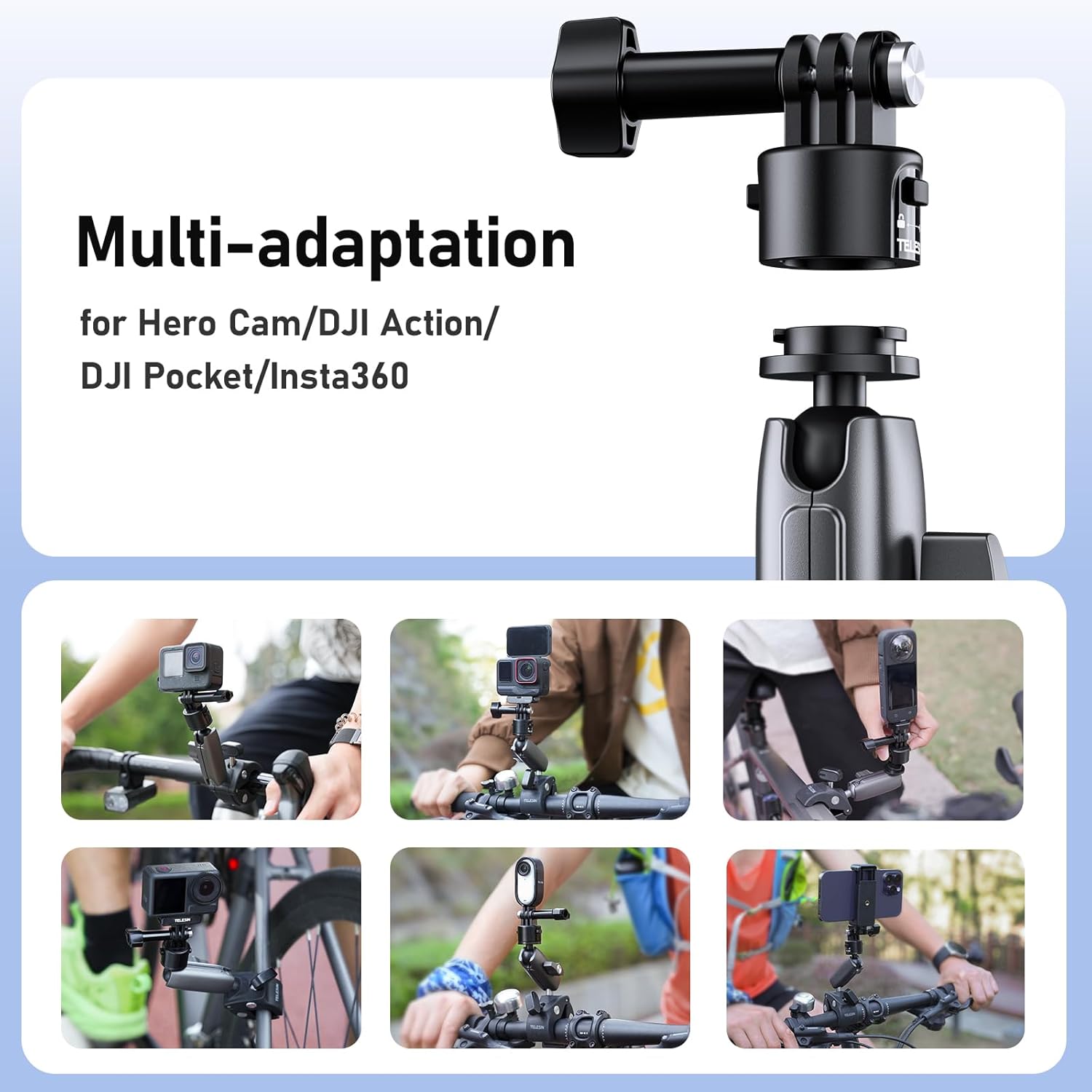 TELESIN° S2 Quick Release Clamp Bike Mount Motorcycle Handlebar Holder, Roll Bar Tube Clip Mounting Accessories for GoPro13 12 11 10 9 8 7 Go Pro Max Insta360 X3 X4 X5 Ace Pro DJI Action 3 4 Pocket 3