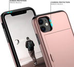 Nvollnoe for iPhone 11 Case with Card Holder Heavy Duty Protective Dual Layer Shockproof Hidden Card Slot Slim Wallet Case for iPhone 11 for Men&Women(Rose Gold)