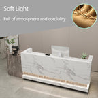 Front Desk Reception Counter - Lockable Storage & Keyboard Tray | Reception Desk with Counter, Customizable Large Counter Table (Grey+White, 116'')