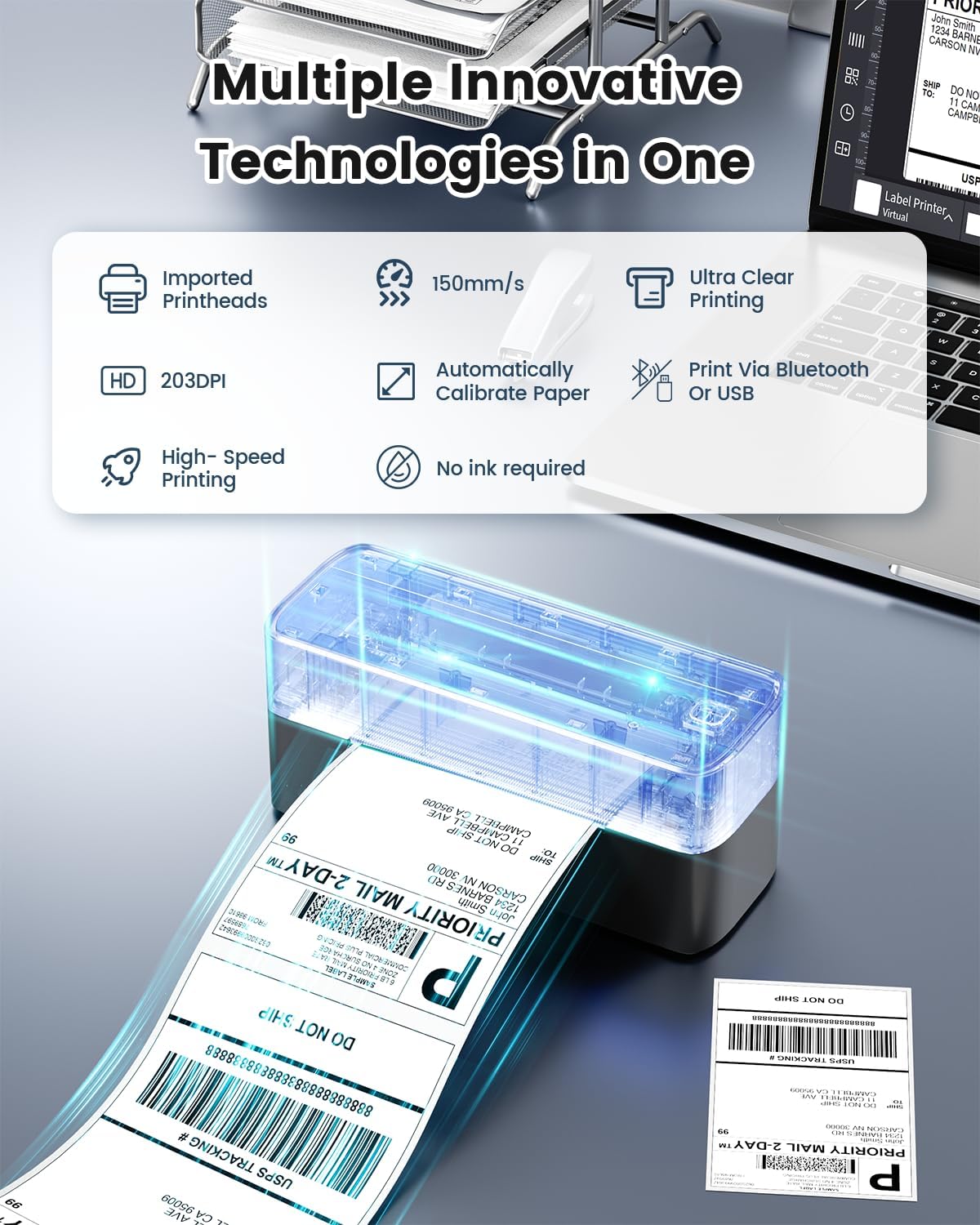 Phomemo Bluetooth Shipping Label Printer, 241BT 4X6 Wireless Thermal Printer for Samll Business, Label Printers for Shipping Package, Compatible with iPhone, Android, Amazon, Shopify, UPSP, Gray