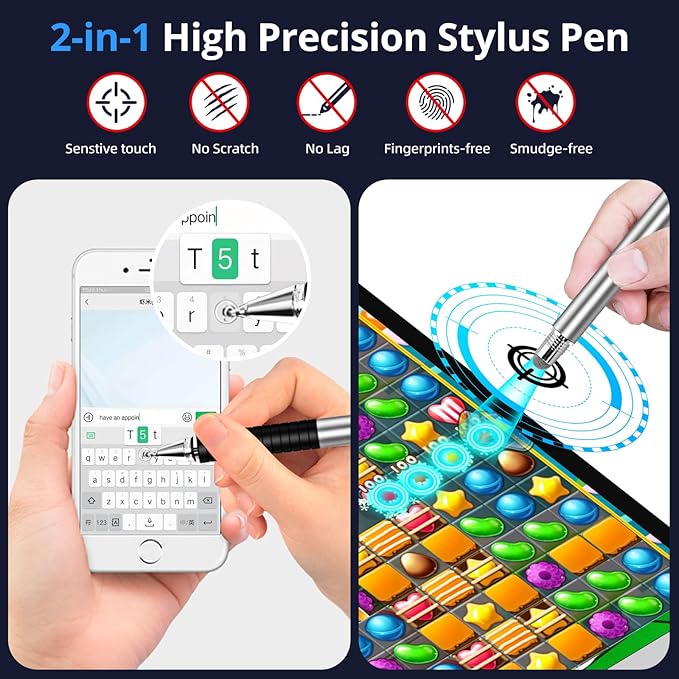 Capacitive Stylus Pen (4Pack,2 in 1 Precision Series), Fibre Tips Universal Touch Screens Stylist, Fine Point Disc Touchscreen Pencil Compatible for iPhone/iPad/Android/Tablet