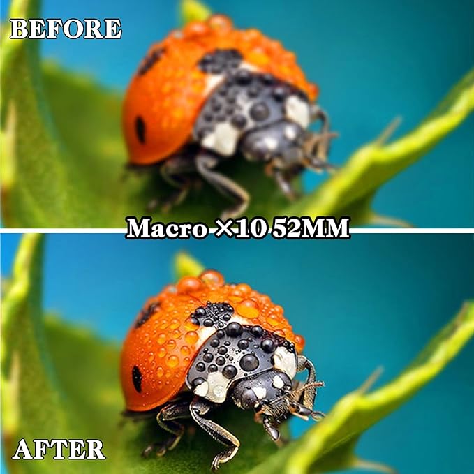 10 in 1 Cell Phone Camera Lens Kit, 52MM Clip-On CPL Phone Camera Lens Filter Kit Including 10x Macro, CPL Polarizer, 7 Colour Filters Compatible with iPhone and Other Phones