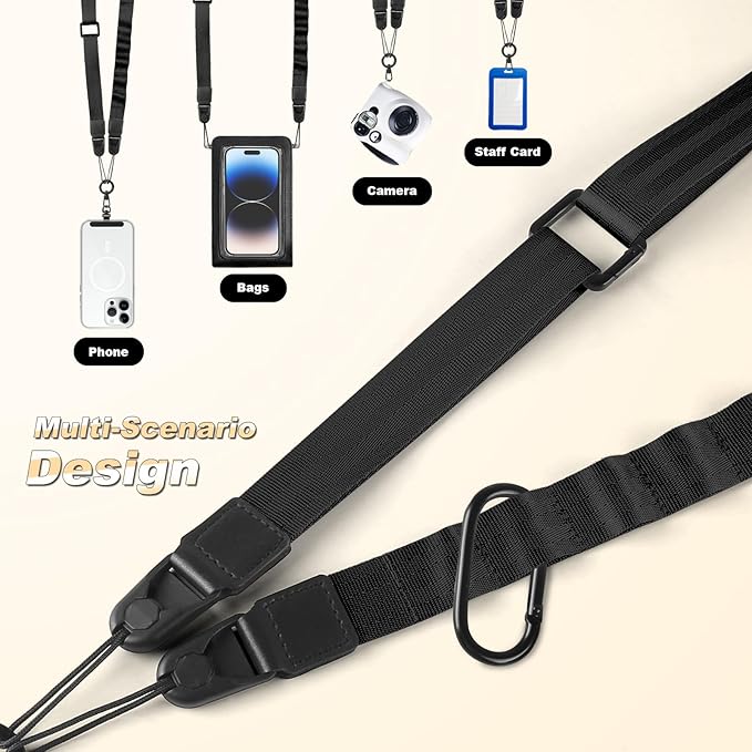 Adjustable Crossbody Phone Lanyard, Universal Phone Wrist Strap and Phone Neck Strap with Tether Tab, Phone Lanyard with Quick Release, Suitable for iPhone and Most Smartphones, Black