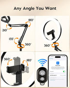 LUXSURE Ring Light Tripod for iPhone with Light,71" Overhead Camera Mount with Phone Holder,Adjustable Ring Light with Stand and iPhone Tripod for Video Recording,Cooking,Painting,TikTok,YouTube