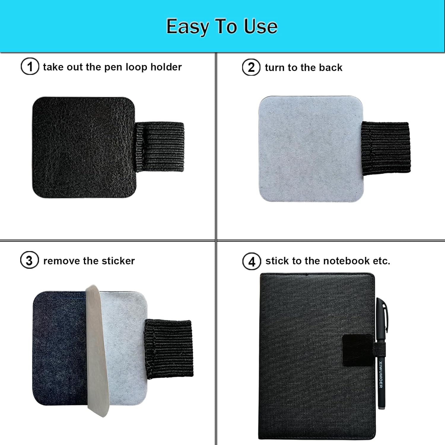 16PCS Notebook Pen Loop Holder,Self Adhesive Leather Pen Holder for notebook,Pencil Elastic Loop Designed for Notebooks,Journals,Calendars,Planners,Tablet Case for School,Office