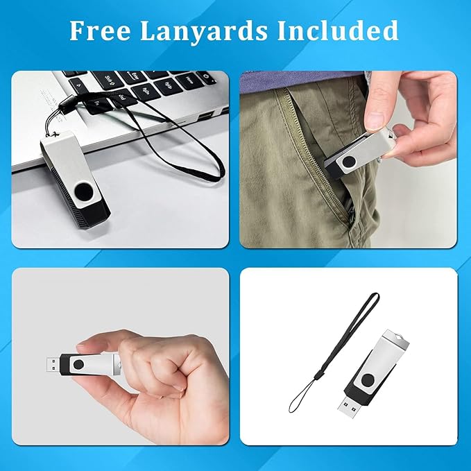 16GB Flash Drive, Thumb Drive USB 2.0 Memory Stick with Lanyards Swivel USB Stick for Portable Data Storage and Backup