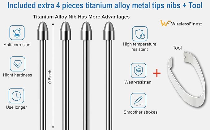 No Worn Out Titanium Alloy Metal Remarkable 2 Pen Tips Replacement Compatible Nibs for Remarkable 2 1 Marker Plus Pencil Kindle Scribe Basic & Premium Stylus Digital Pen Fine Tip, Smooth Ballpoint Nib