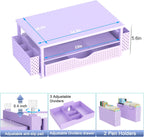 Desk Organizer and Accessories, Computer Monitor Stand Riser with Drawer and 2 Pen Holders, Office Desk Accessories & Workspace Organizers for Office Supplies (Purple)