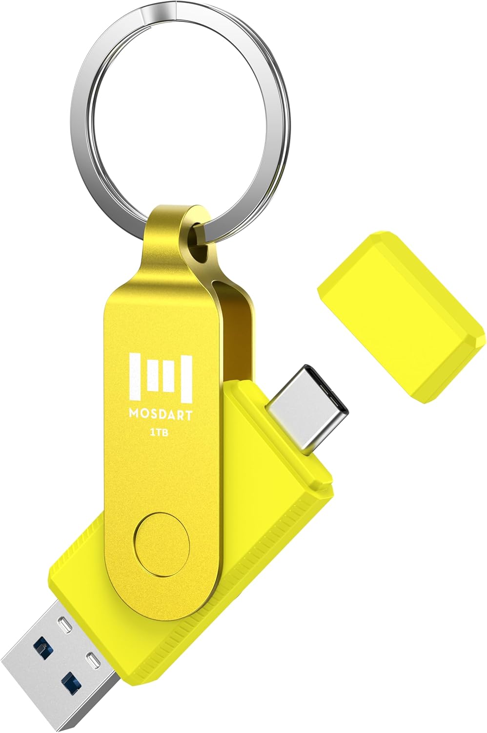 MOSDART 1TB USB3.1 Fast Speed C and A Dual Flash Drive, exFAT Memory Stick with Keychain and LED Indicator, for iPhone 15 and 16, Android Phone, iPad, MacBook, and Other Laptops,Yellow