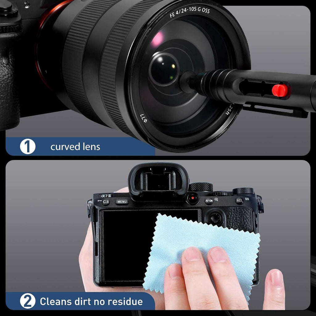 Camera Lens Cleaning Kit - Mirrorless and DSLR Camera Cleaning Kit for Canon, Sony, Nikon, Including Lens Paper/Blower, Cleaning Solution, Cotton swabs, dust Free Cloth, Lens Pen, Cleaning Brush