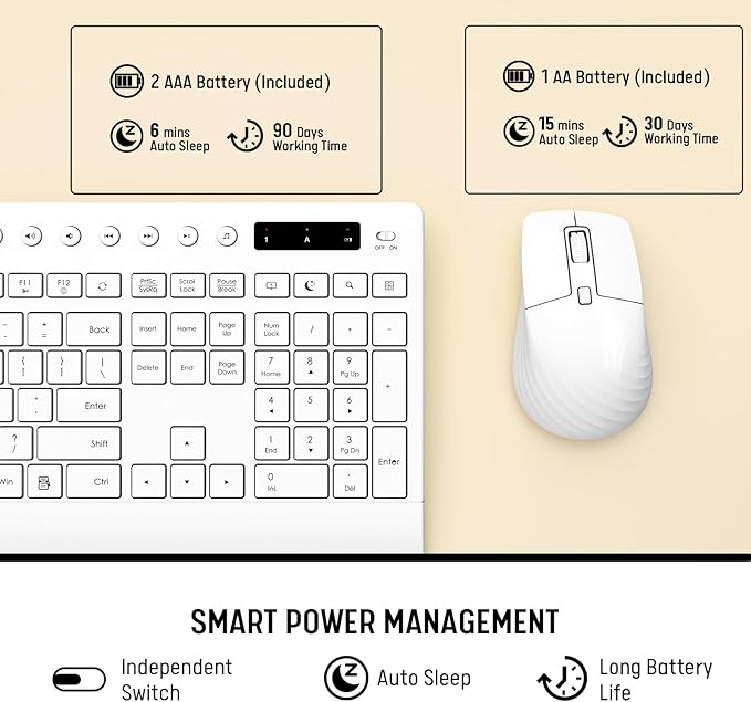 White Wireless Keyboard and Mouse Combo - Full-Size Quiet Keyboards with Palm Rest, Phone Holder, Multimedia Keys, Batteries Included, Office Key Board Compatible with Windows, PC, Laptop - Trueque