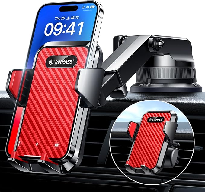 VANMASS [2024 Upgrade Phone Holders for Your Car [Super Suction Cup] Cell Phone Mount Car Dashboard Window Vent Desk Fit for iPhone 15 Pro Max 14 13 Universal Handsfree Automobile Vehicle Cradle，Red