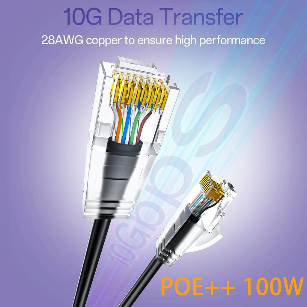 Cat6a Patch Cables 7ft (10 Pack) Slim, Cat6 Ethernet Patch Cable Pure Copper, Flexible Cat 6 Patch Cable 550MHZ 10G, Space-Saving Cat 6A Network Cables for Patch Panel, Black