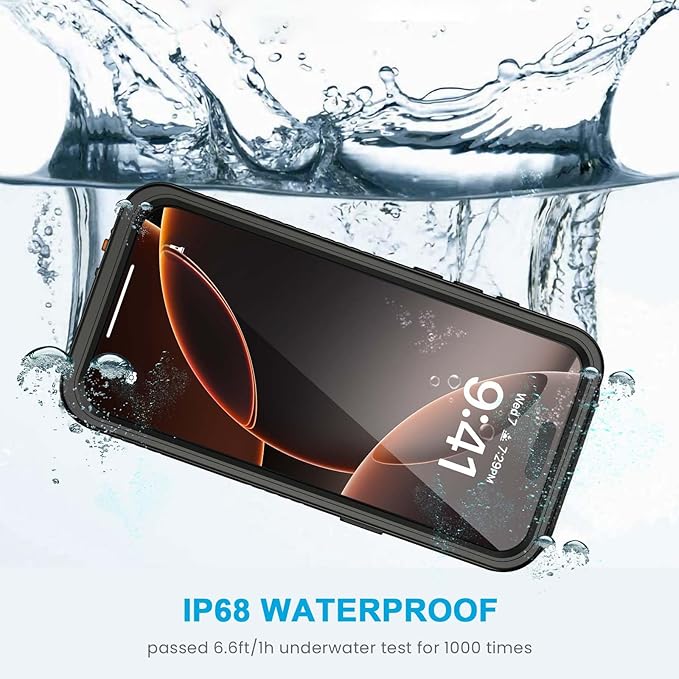 Lanhiem for iPhone 16 Pro Max Case, IP68 Waterproof Dustproof Shockproof Cases with Built-in Screen Protector, Full Body Heavy Duty Rugged Phone Cover for iPhone 16 Pro Max - 6.9 inch (Black/Clear)