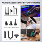 MECO ELEVERDE Compressed Air Duster Electric, 130000RPM 4in1 Air Duster Vacuum/Mini Vacuum/Air Blower & Pump, 3 Gear Brushless Motor with LED Light for PC, Keyboard, Car, Carpet (Green)