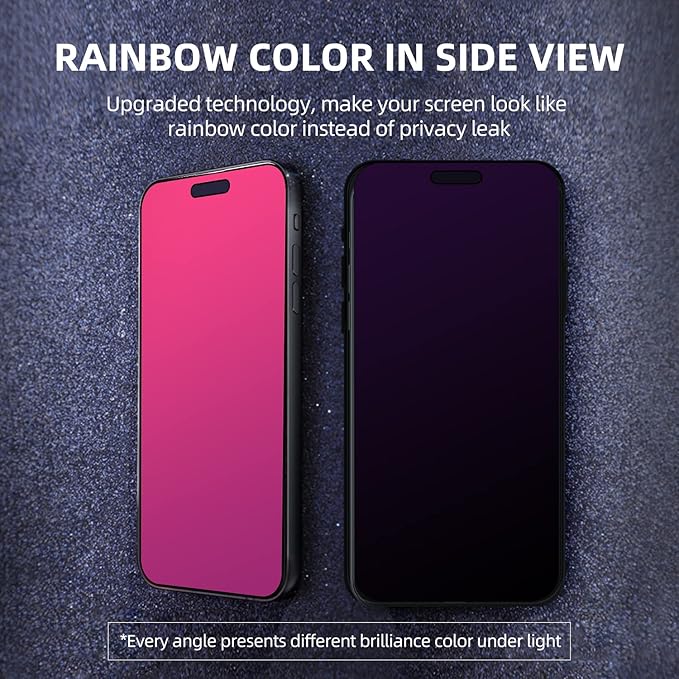 EGKimBa Privacy Screen Protector compatible with iPhone 15, 6.1 inch Gradient Colorful Electroplated Anti-Spy Anti-Blue Light 1st Generation Tempered Glass