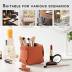 HOMIEAZICOZI 2-Pack Cork Leather Desk Accessories Storage - Pencil Pen Holder - Makeup Brush Holder Organizer - Stylish Addition to Home Decor (Orange)