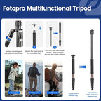 Fotopro 59” Carbon Fiber Travel Tripod, 2 in 1 Lightweight Monopod Tripods, Professional Compact Tripod for DSLR Camera, Load up to 17.6lbs(8kg)