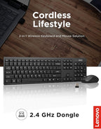 Lenovo 100 Wireless Keyboard and Mouse Combo – Cordless Set with Spill Resistant Quiet Keys – 3-Zone Keyboard - Ambidextrous Mouse – Compact Design – Wireless USB -Black