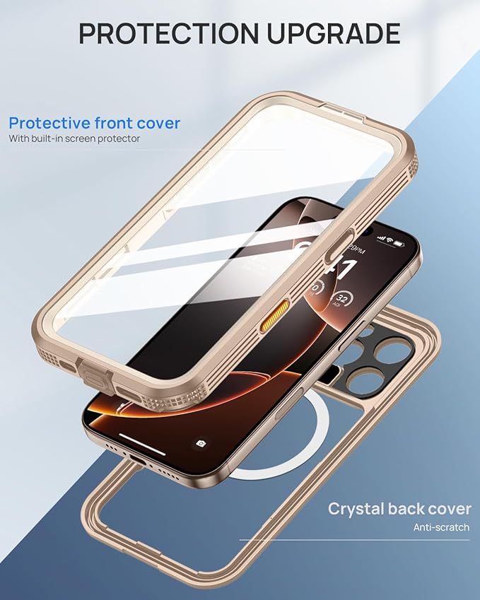 Lanhiem Magnetic for iPhone 16 Pro Max Case, IP68 Waterproof Dustproof Case, [Compatible with Magsafe] [Built-in Screen Protector] Full Body Heavy Duty Rugged Phone Cover 6.9 inch, Desert