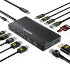 USB C Hub USB C Docking Station Dual Monitor14-IN-1 Triple Display Multiport Adapter with 2*HDMI +DP + 5*USB-A/C 10Gbps Ports+Ethernet+SD/TF Laptop Docking Station for HP/Dell/Lenovo/Thinkpad (Black)