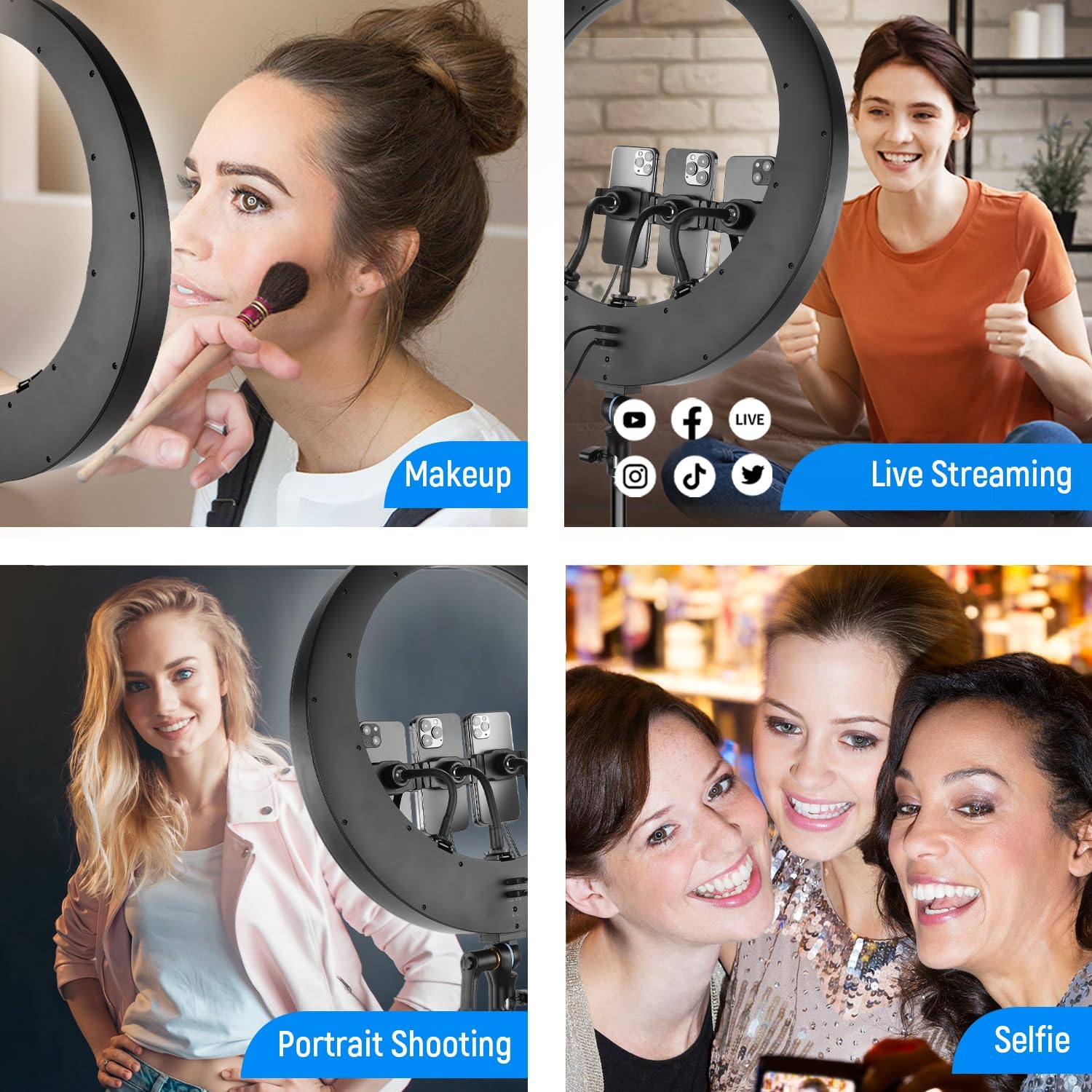 NEEWER 19 inch Ring Light with Stand, 3 Phone Holders and Mini Ball Head, Upgraded 2.4G & Touch Control, Smooth Dimming at 1%, 3200K-5600K for Selfie TikTok Live Streaming Video Recording Zoom, RP19H