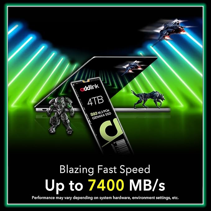 Addlink S93 4TB PCIe 4.0 M.2 Gen 4 Memory Expansion SSD, Up to 7400 MB/s, Internal Solid State Drive with HMB Technology for Laptop, Gaming and Creators