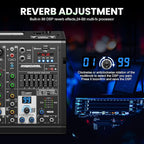 8 Channel Audio Interface DJ Mixing Sound Board 16 DSP Digital Effects With 40khz/24bit Bluetooth USB Rac Interface As Mp3 Player Audio Mixer For Karaoke Streaming Recording
