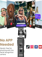 Auto Face Tracking Tripod for iPhone 360°Rotation,Selfie Stick for Android w/Remote&Ground Spike,68” Phone Tripod Stand That Follows Your Movement for Video Recording,Vlogging(R01)